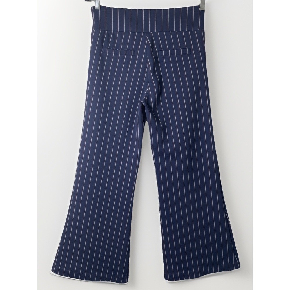 Betabrand Navy Blue Pinstriped Wide Flare Leg Dress Yoga Pants Women's Small - Picture 3 of 8